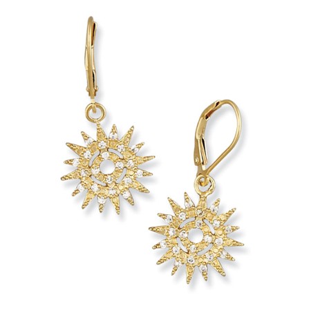 Gold plated Mini Sun Leverbacks with CZs - Click Image to Close